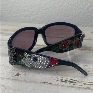 Vintage Ed Hardy Rose and Skull Swarovski Crystal Sunglasses.